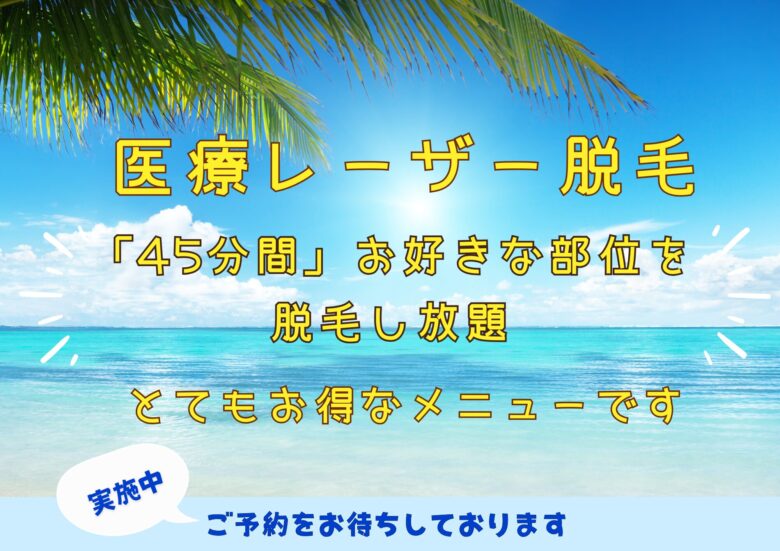 医療レーザー脱毛45分間お好きな部位を脱毛し放題キャンペーン 医療レーザー脱毛45分間お好きな部位を脱毛し放題キャンペーン